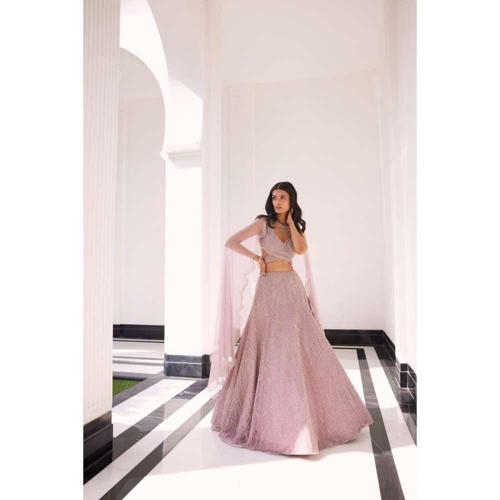CHARU AND VASUNDHARA Eluna Mauve Classic Lehenga with Blouse & Dupatta (Set of 3)