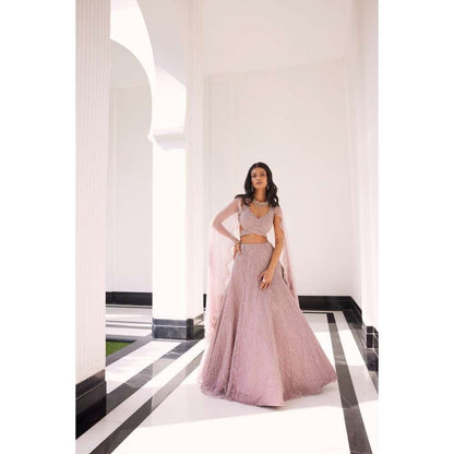 CHARU AND VASUNDHARA Eluna Mauve Classic Lehenga with Blouse & Dupatta (Set of 3)