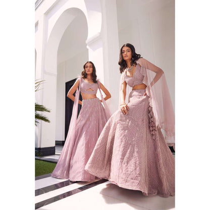CHARU AND VASUNDHARA Esme Pink Classic Lehenga with Blouse (Set of 2)