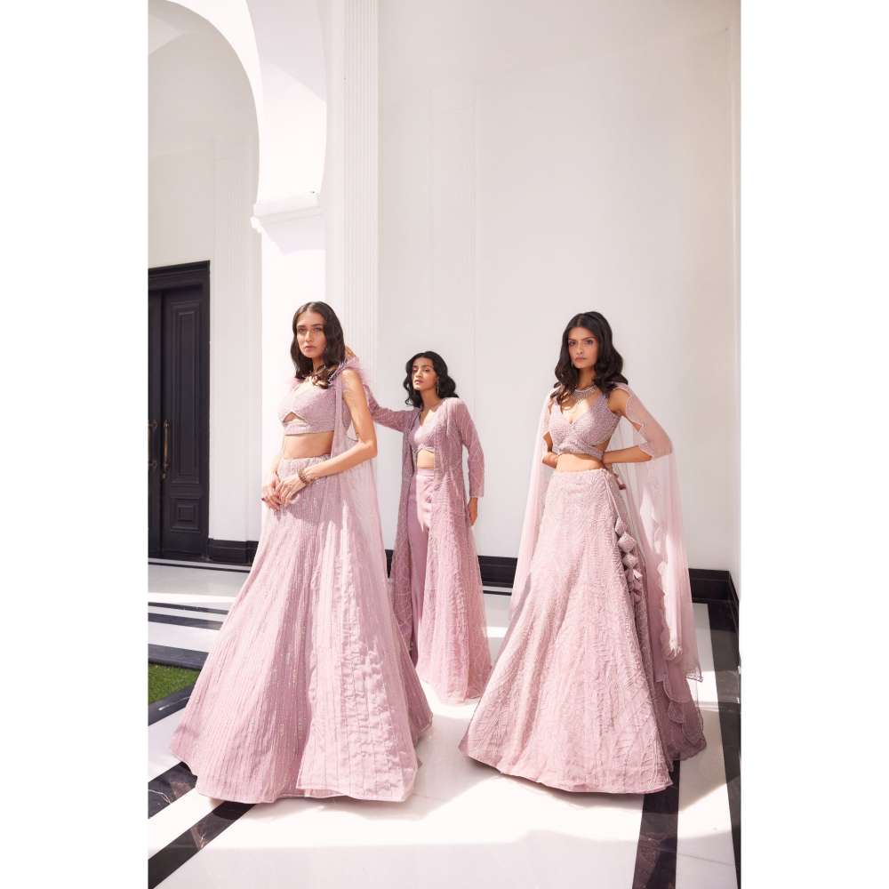 CHARU AND VASUNDHARA Esme Pink Classic Lehenga with Blouse (Set of 2)