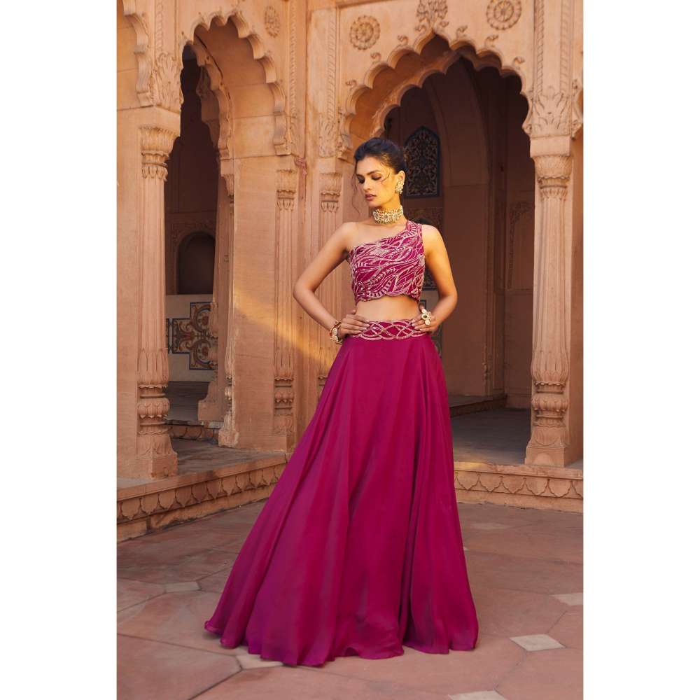 CHARU AND VASUNDHARA Raspberry Skirt & Blouse (Set of 2)