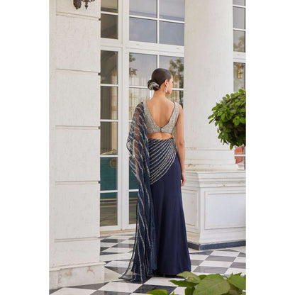 CHARU AND VASUNDHARA Soheila Embellished Pre-Draped Saree with Stitched Blouse & Palla