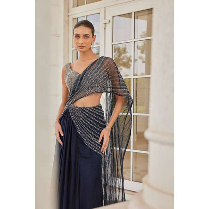 CHARU AND VASUNDHARA Soheila Embellished Pre-Draped Saree with Stitched Blouse & Palla