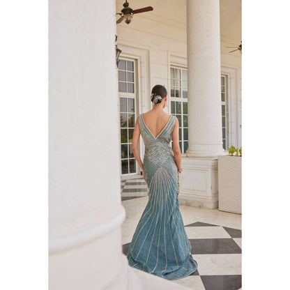 CHARU AND VASUNDHARA Sirius Salmon Blue Gown