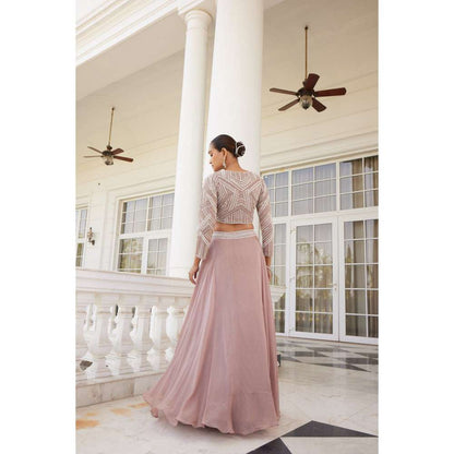 CHARU AND VASUNDHARA Skye Pink Classic Skirt with Blouse & Dupatta (Set of 3)