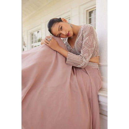 CHARU AND VASUNDHARA Skye Pink Classic Skirt with Blouse & Dupatta (Set of 3)