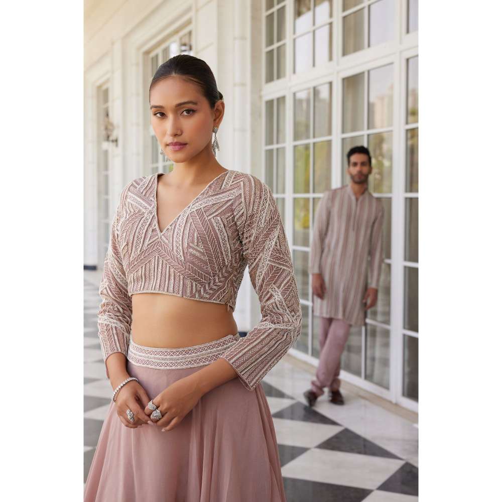 CHARU AND VASUNDHARA Skye Pink Classic Skirt with Blouse & Dupatta (Set of 3)