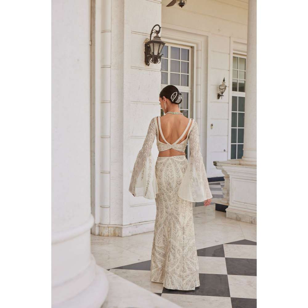 CHARU AND VASUNDHARA Saia Ivory Ethnic Blouse with Skirt (Set of 2)