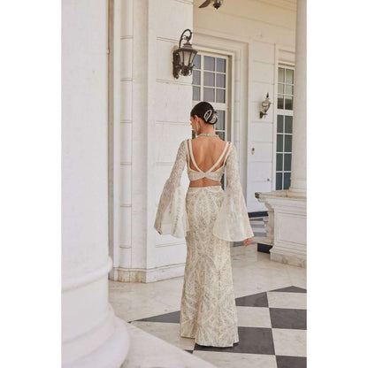 CHARU AND VASUNDHARA Saia Ivory Ethnic Blouse with Skirt (Set of 2)