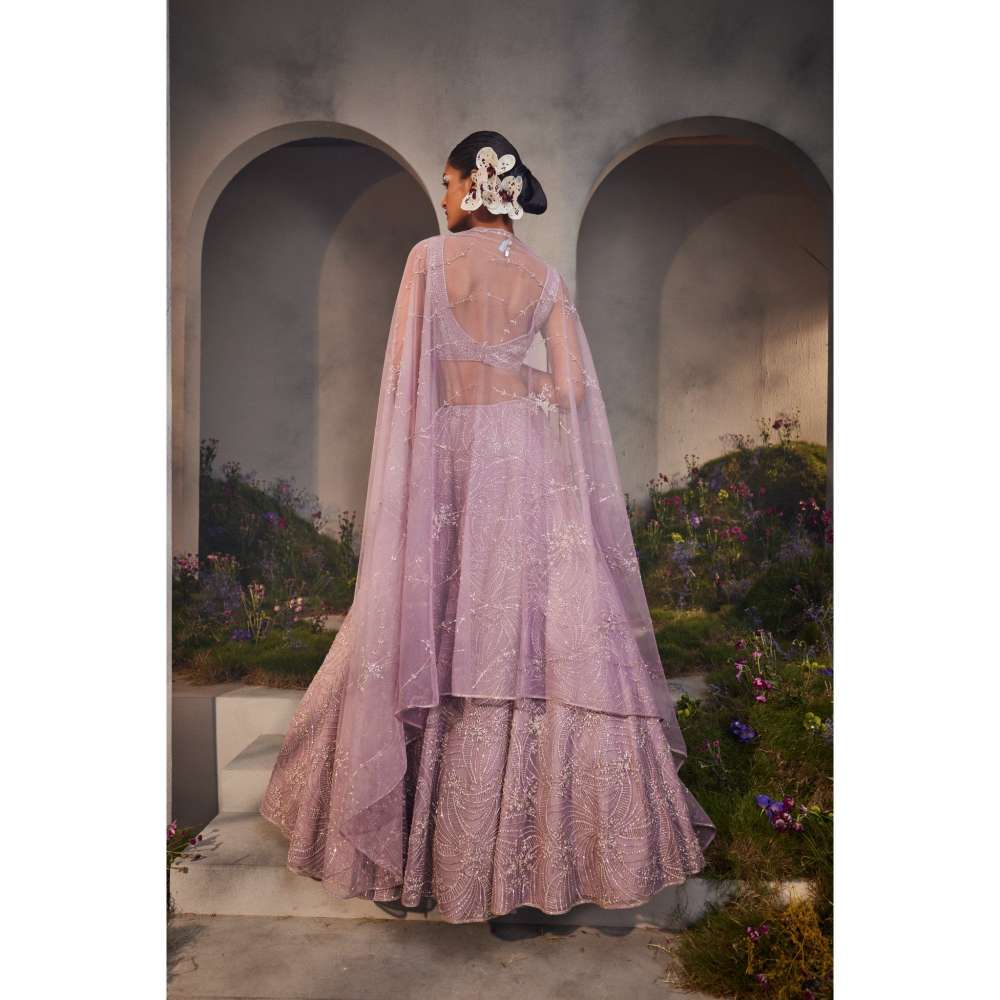 CHARU AND VASUNDHARA Letty Lavender Classic Lehenga with Blouse & Dupatta (Set of 3)