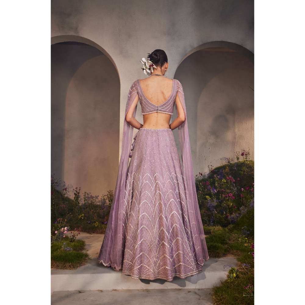 CHARU AND VASUNDHARA Lisa Lavender Classic Lehenga & Blouse with Attached Cape (Set of 2)
