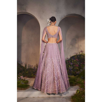 CHARU AND VASUNDHARA Lisa Lavender Classic Lehenga & Blouse with Attached Cape (Set of 2)