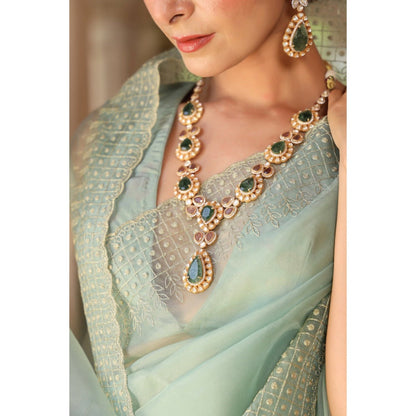 CHARU MAKKAR Green Saree with Unstitched Blouse