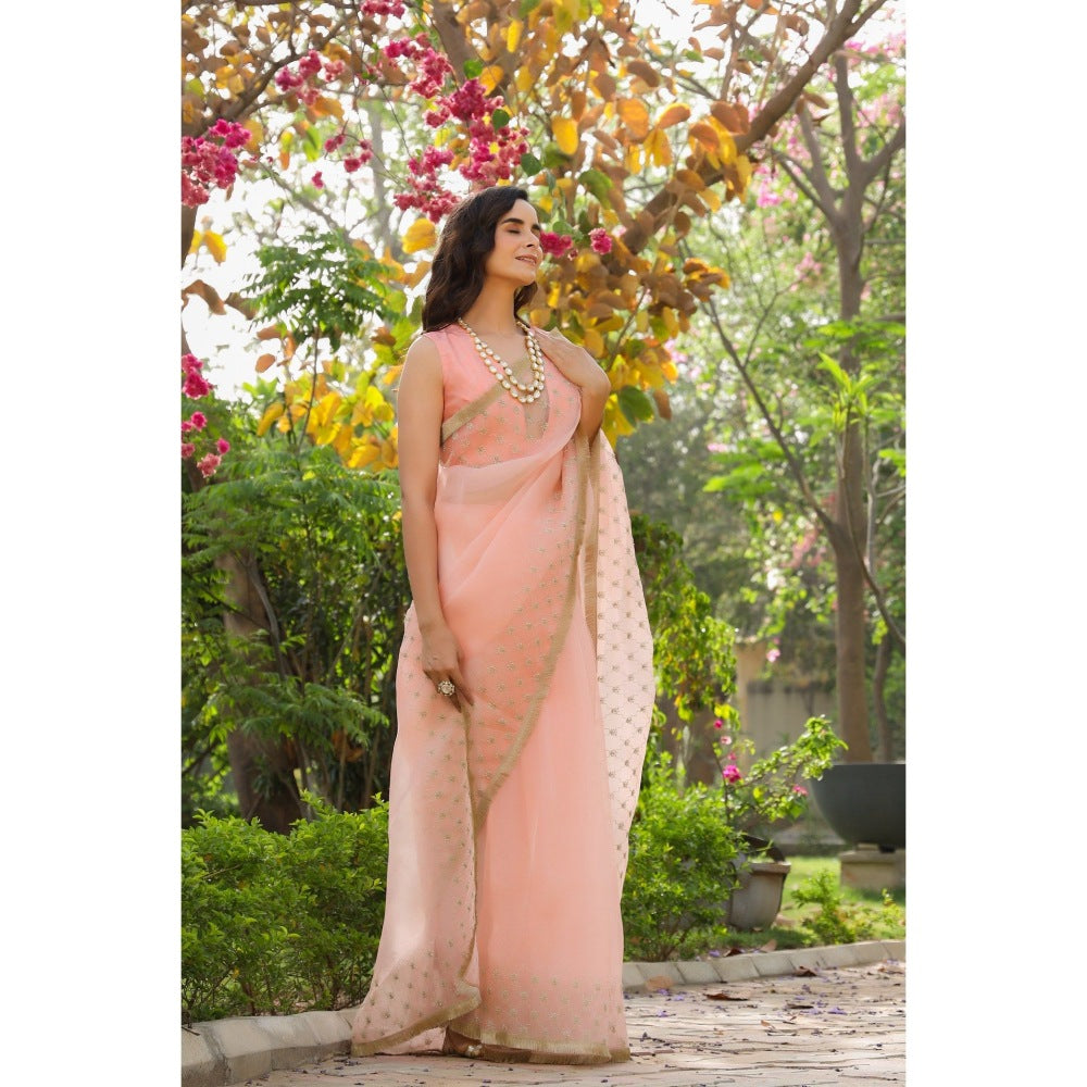 CHARU MAKKAR Peach Saree with Unstitched Blouse