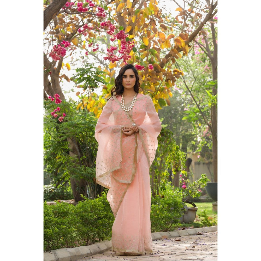 CHARU MAKKAR Peach Saree with Unstitched Blouse