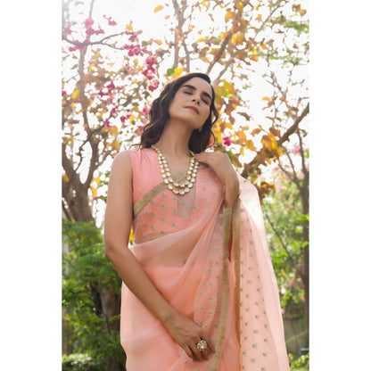 CHARU MAKKAR Peach Saree with Unstitched Blouse