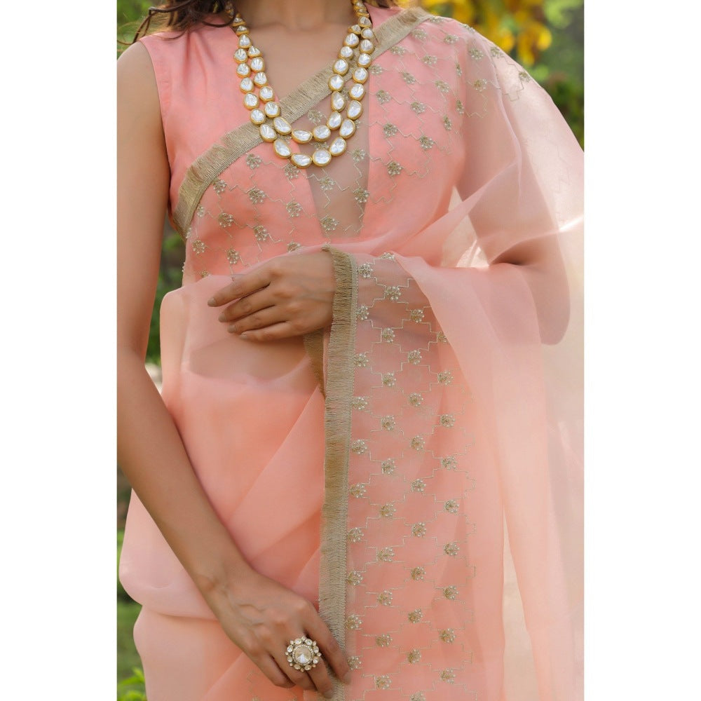 CHARU MAKKAR Peach Saree with Unstitched Blouse