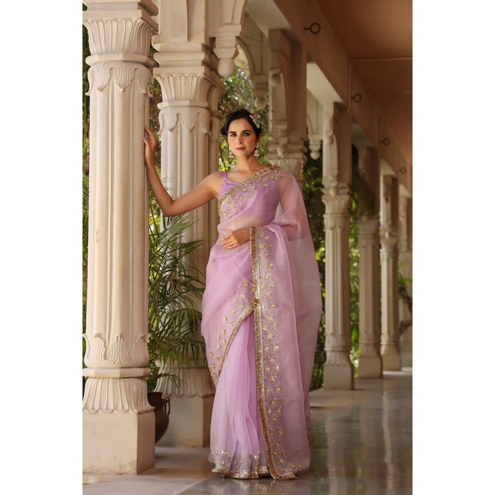CHARU MAKKAR Purple Saree with Unstitched Blouse
