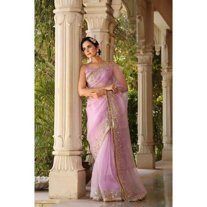 CHARU MAKKAR Purple Saree with Unstitched Blouse