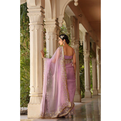 CHARU MAKKAR Purple Saree with Unstitched Blouse