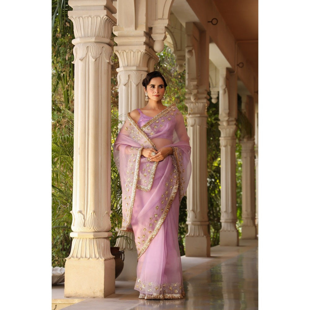 CHARU MAKKAR Purple Saree with Unstitched Blouse