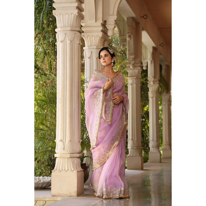 CHARU MAKKAR Purple Saree with Unstitched Blouse