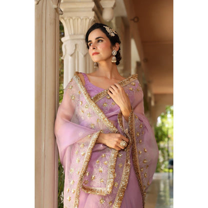 CHARU MAKKAR Purple Saree with Unstitched Blouse