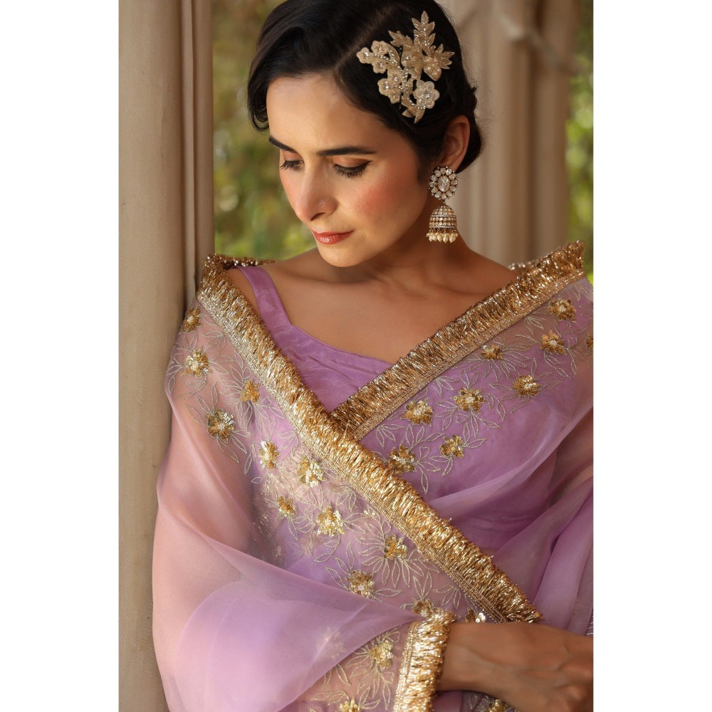 CHARU MAKKAR Purple Saree with Unstitched Blouse