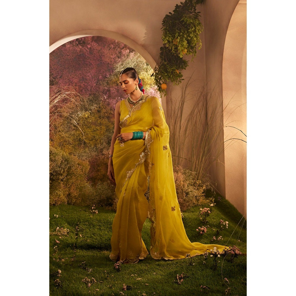 CHARU MAKKAR Mustard Saree with Unstitched Blouse