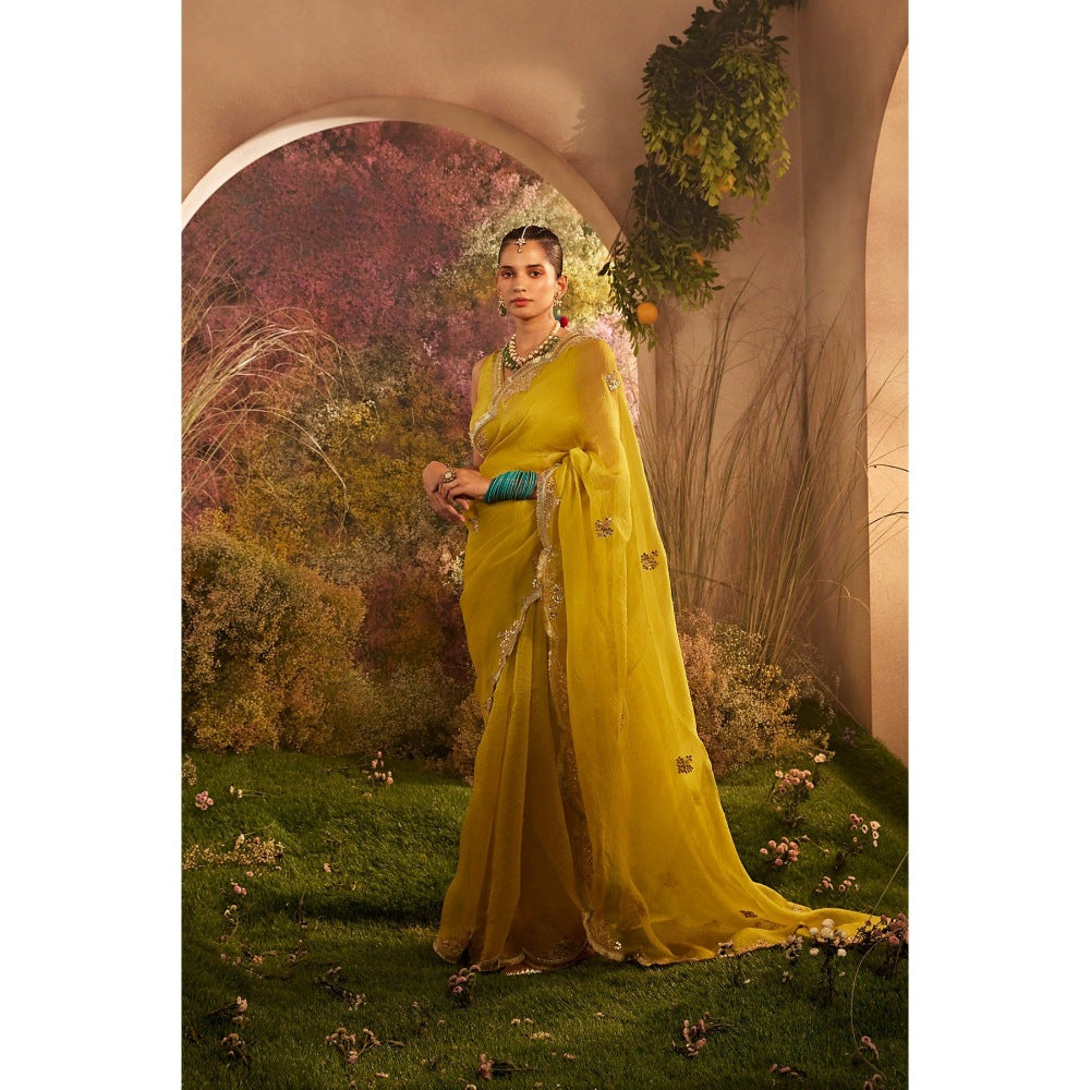 CHARU MAKKAR Mustard Saree with Unstitched Blouse