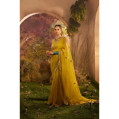 CHARU MAKKAR Mustard Saree with Unstitched Blouse