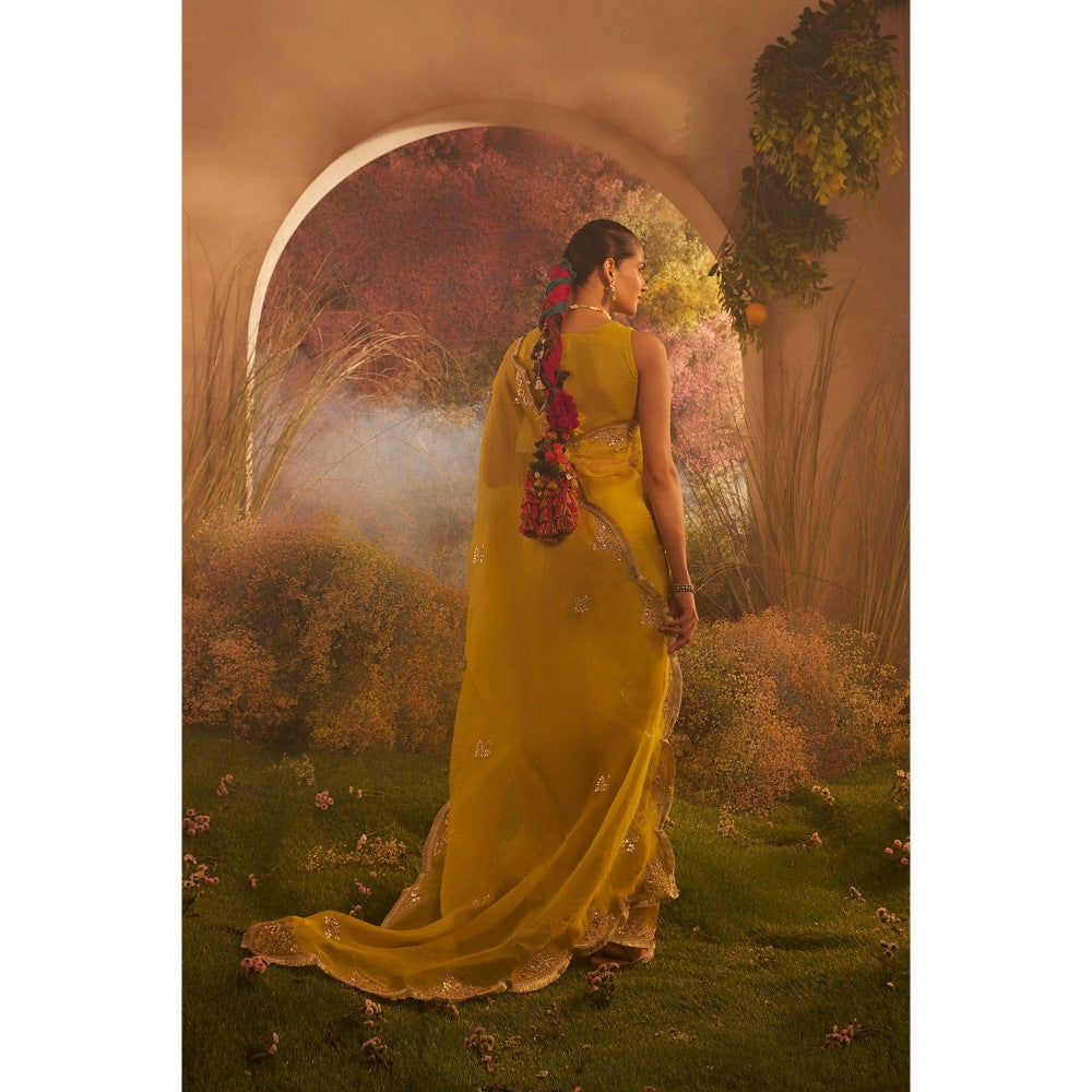 CHARU MAKKAR Mustard Saree with Unstitched Blouse