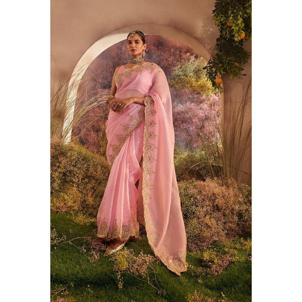 CHARU MAKKAR Light Pink Saree with Unstitched Blouse