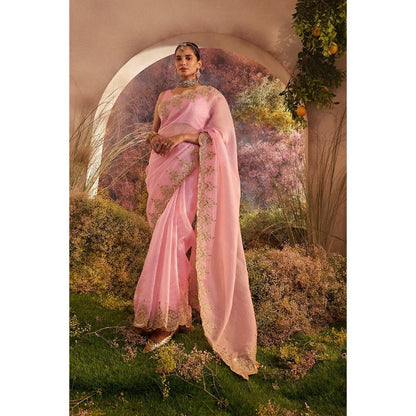 CHARU MAKKAR Light Pink Saree with Unstitched Blouse