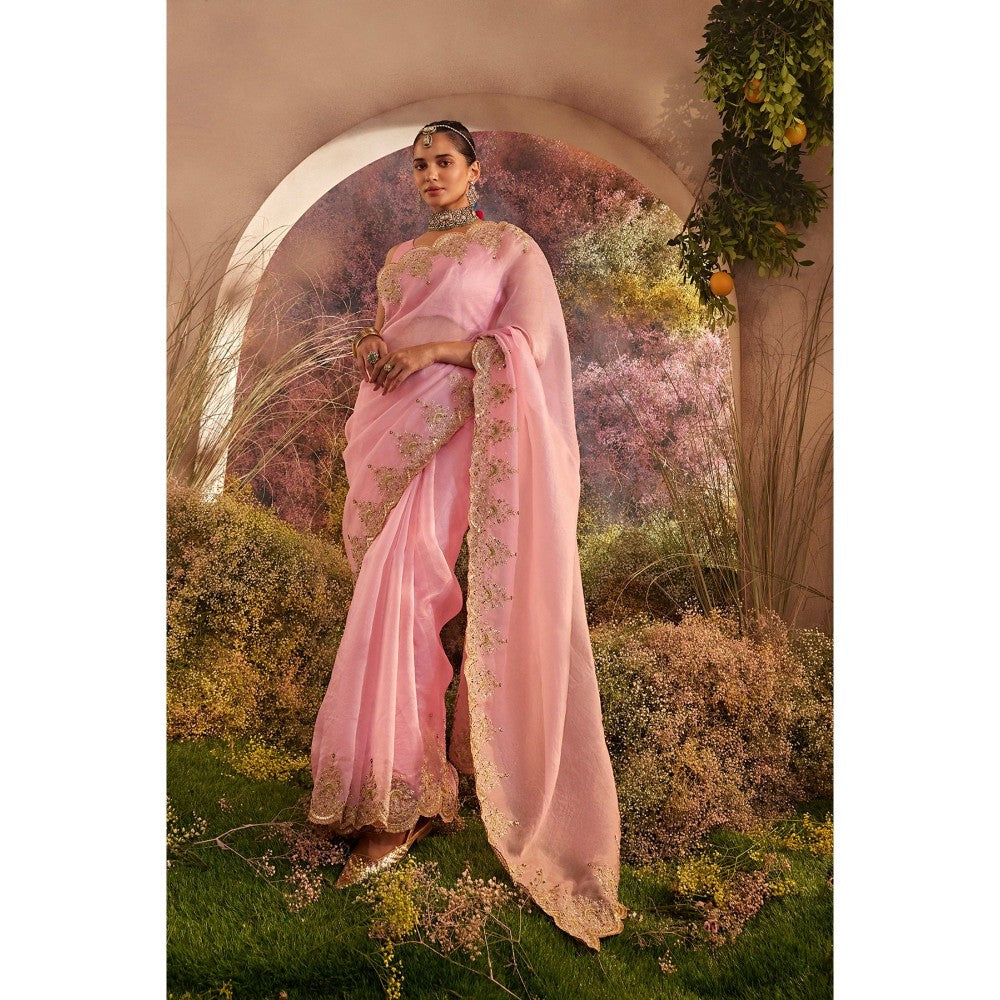 CHARU MAKKAR Light Pink Saree with Unstitched Blouse