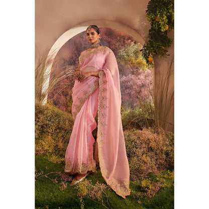 CHARU MAKKAR Light Pink Saree with Unstitched Blouse