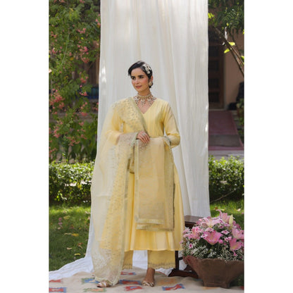 CHARU MAKKAR Yellow Kurta with Palazzo & Dupatta (Set of 3)