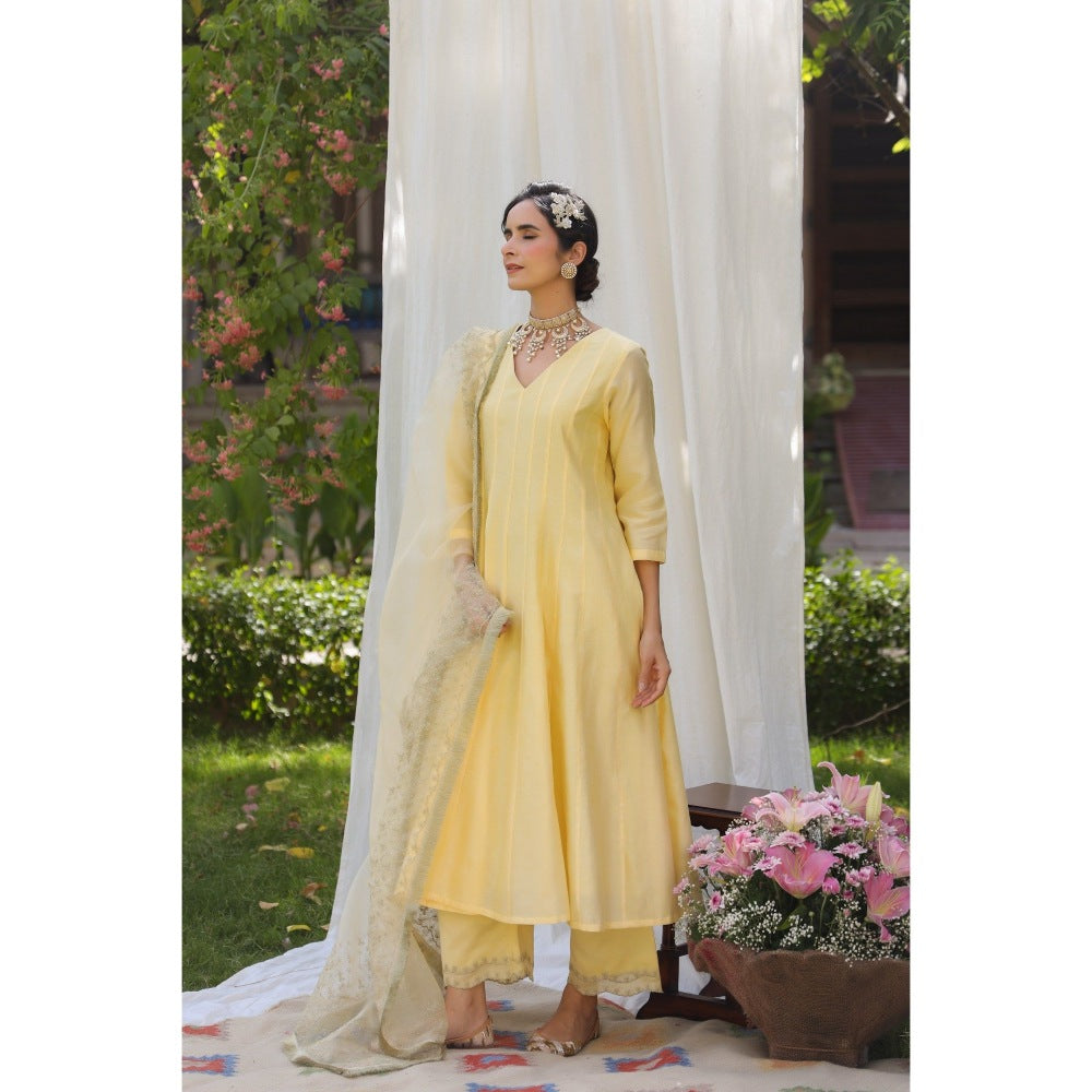 CHARU MAKKAR Yellow Kurta with Palazzo & Dupatta (Set of 3)