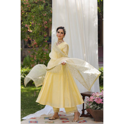 CHARU MAKKAR Yellow Kurta with Palazzo & Dupatta (Set of 3)