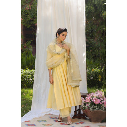 CHARU MAKKAR Yellow Kurta with Palazzo & Dupatta (Set of 3)
