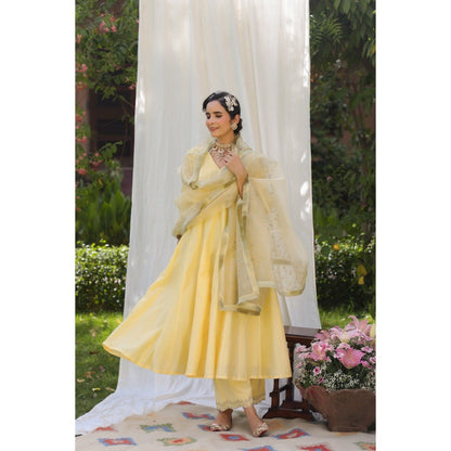 CHARU MAKKAR Yellow Kurta with Palazzo & Dupatta (Set of 3)