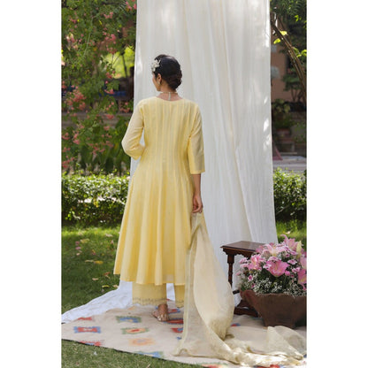 CHARU MAKKAR Yellow Kurta with Palazzo & Dupatta (Set of 3)