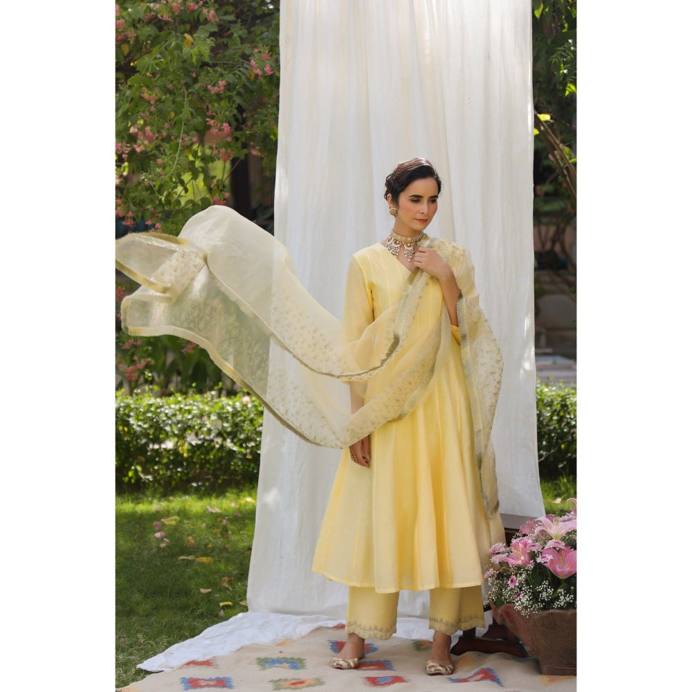 CHARU MAKKAR Yellow Kurta with Palazzo & Dupatta (Set of 3)