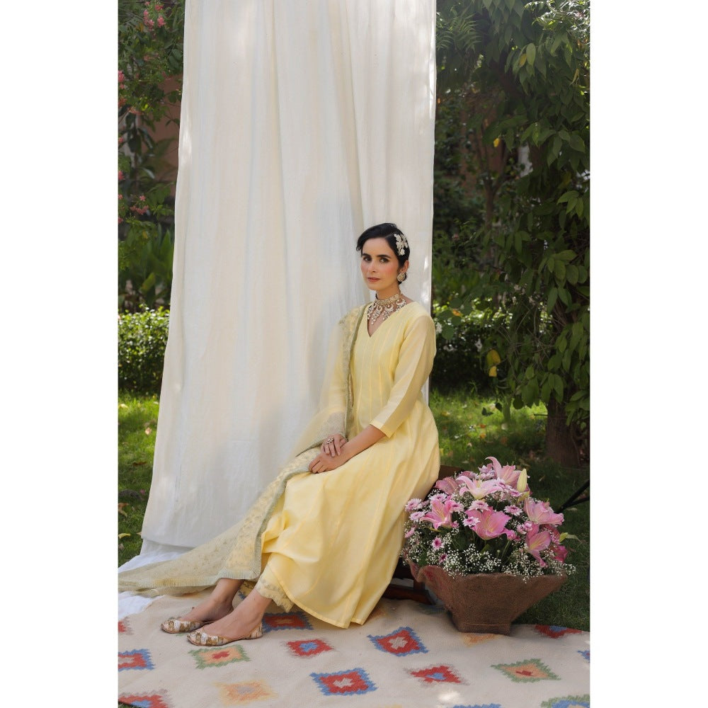CHARU MAKKAR Yellow Kurta with Palazzo & Dupatta (Set of 3)