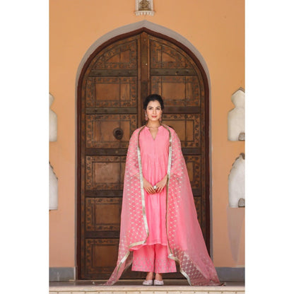 CHARU MAKKAR Pink Kurta with Palazzo & Dupatta (Set of 3)