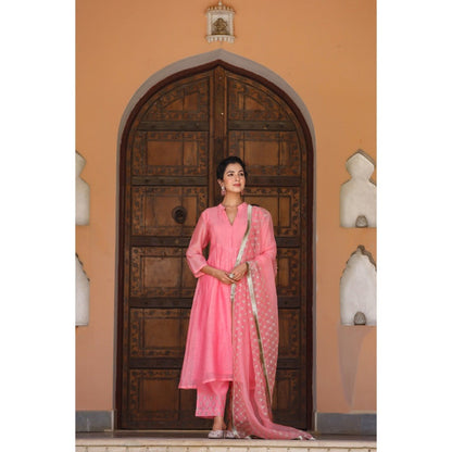 CHARU MAKKAR Pink Kurta with Palazzo & Dupatta (Set of 3)