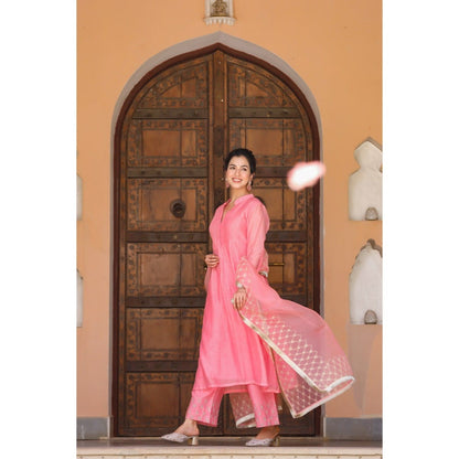 CHARU MAKKAR Pink Kurta with Palazzo & Dupatta (Set of 3)