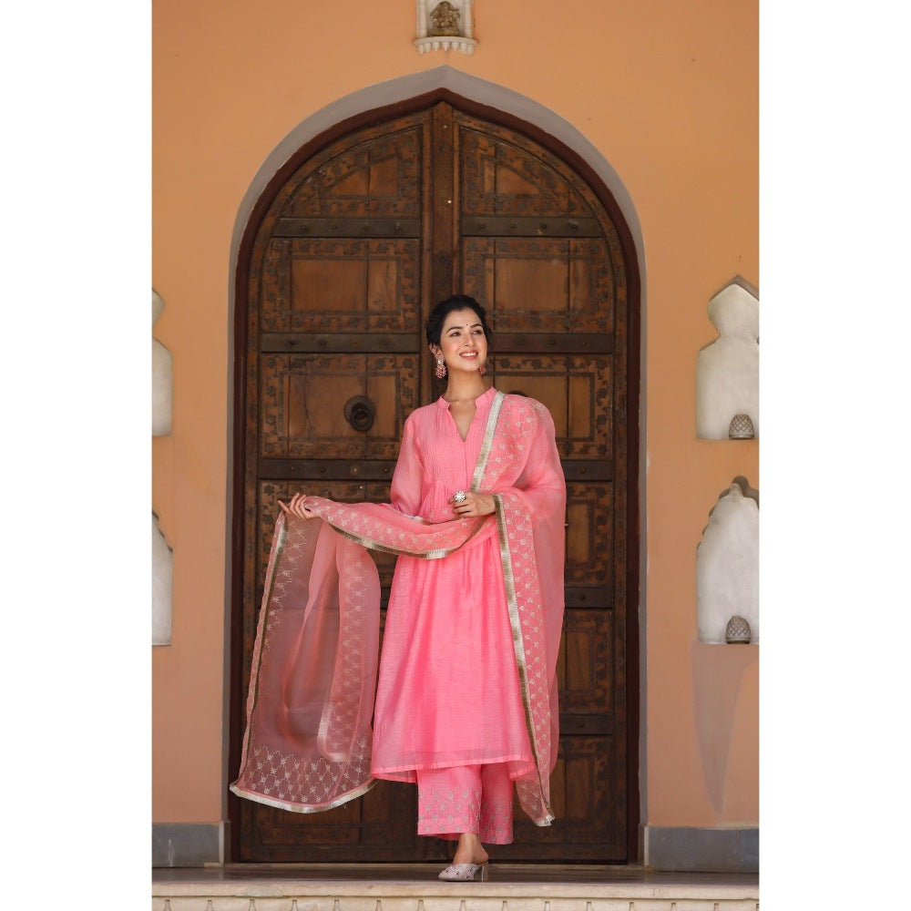 CHARU MAKKAR Pink Kurta with Palazzo & Dupatta (Set of 3)