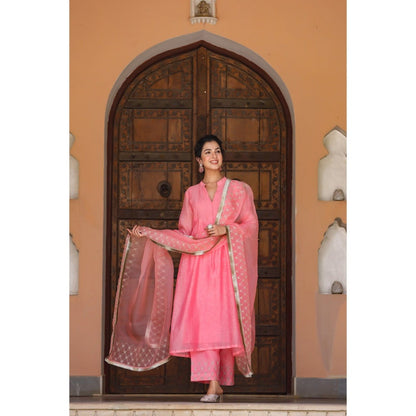 CHARU MAKKAR Pink Kurta with Palazzo & Dupatta (Set of 3)