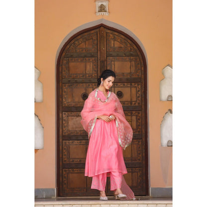 CHARU MAKKAR Pink Kurta with Palazzo & Dupatta (Set of 3)